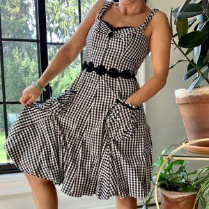 "Allen Schwartz ABS" Black and White Gingham Sweetheart Bubble Skirt Dress